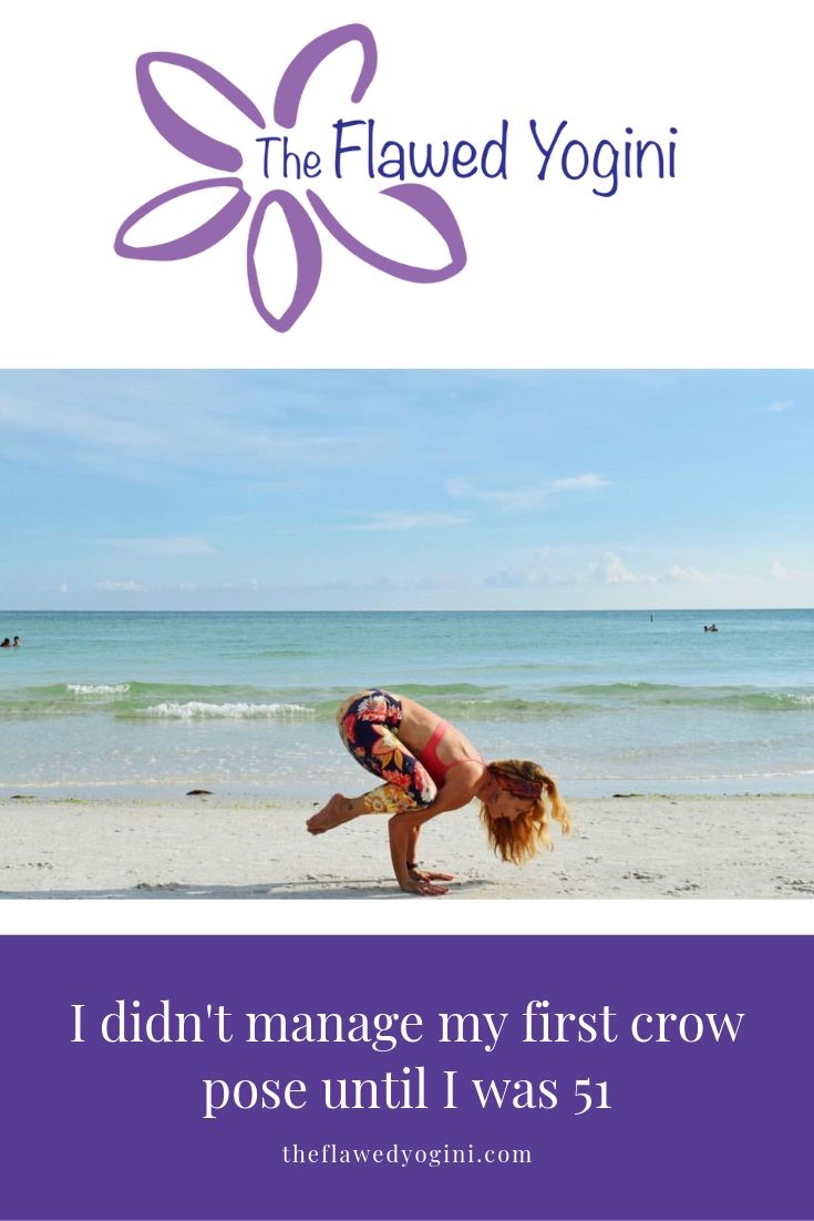 I didn't do my first crow pose until I was 51, five years ago. Since then I have grown stronger and have acquired greater balance.  #yoga #yogaover50 #senioryoga